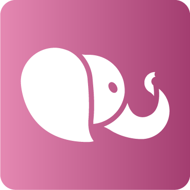 An elephant icon on a pink background.